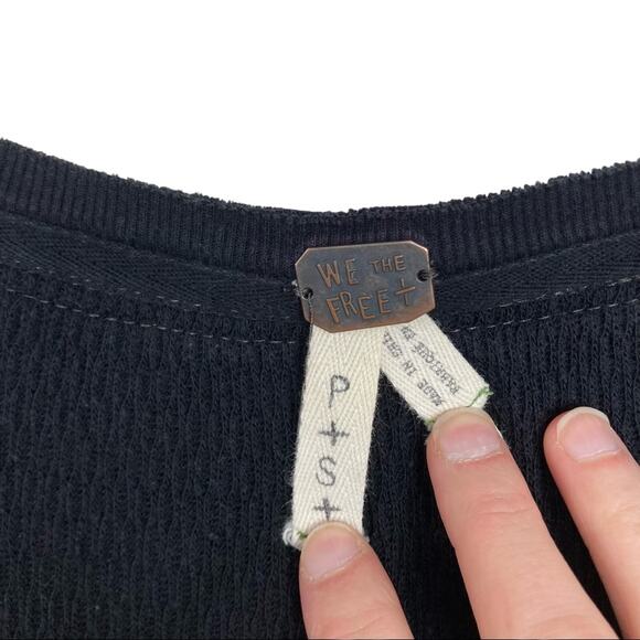 Free People We The Free Black Thermal Henley Sz S - Picture 5 of 7